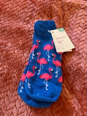Bright Blue Low-Cut Socks with Pink Flamingos